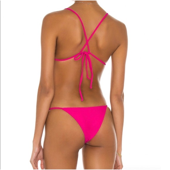 LOVERS + FRIENDS Neon Pink String Bikini Swimsuit Set Bra Top Smal Bottoms Large - Picture 2 of 8